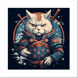 White Cat Samurai Posters and Art